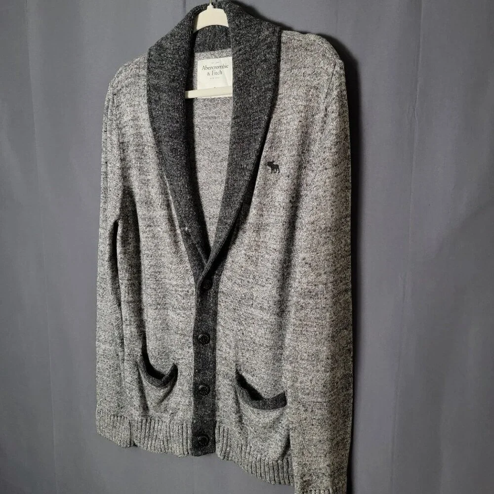 Abercrombie & Fitch Mens Gray Shawl Collar Preppy Cardigan Sweater Small